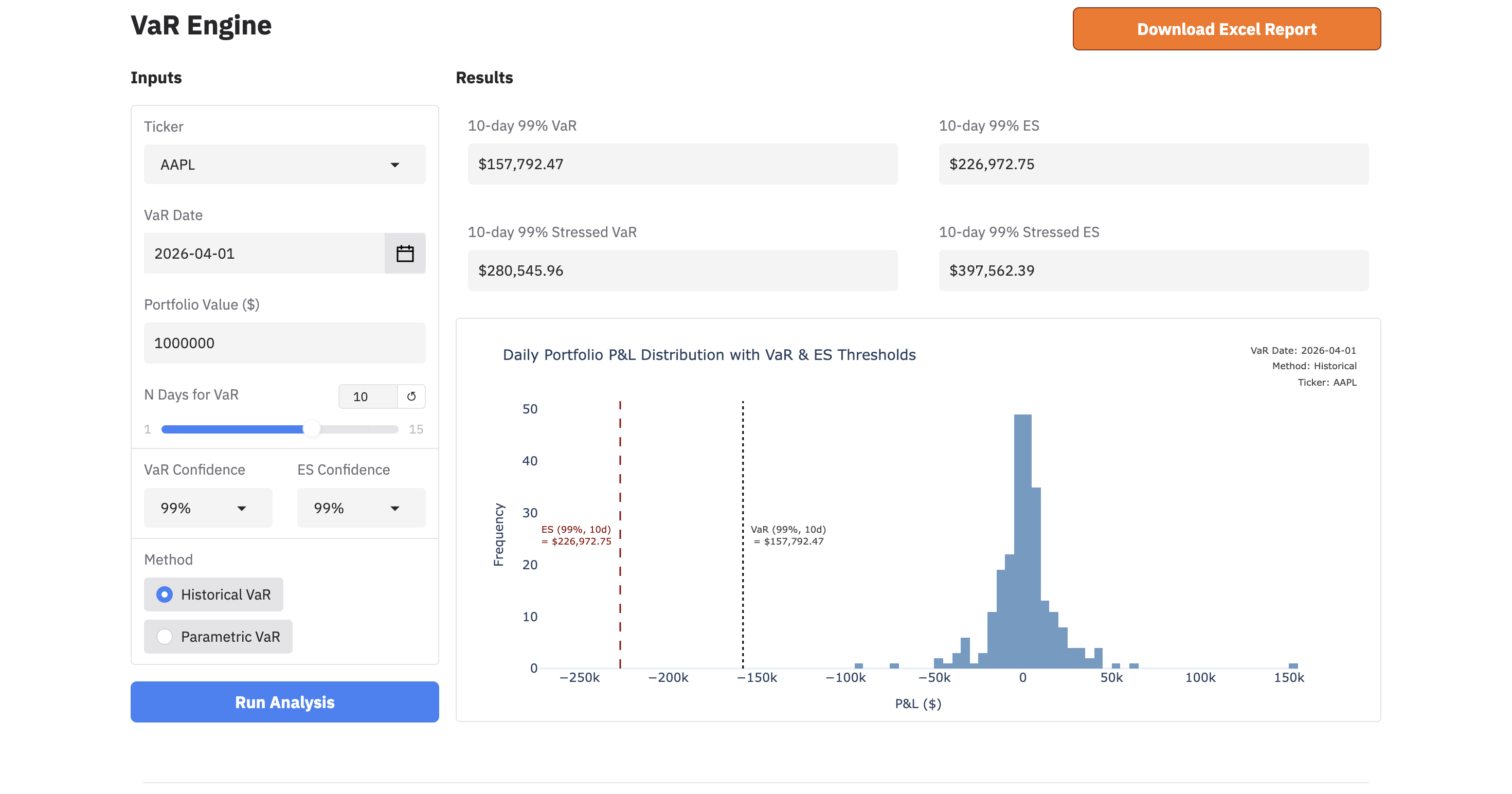 VaR Engine - Value at Risk Calculator